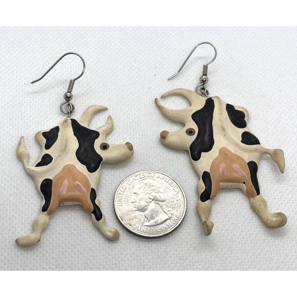 Vintage Abstract Avant Garde Cow Earrings Foam Impressionist Style Pierced Drop - Picture 2 of 7